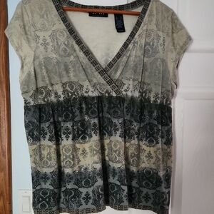 Axcess By Liz Claiborne XL Gray and Black Wrap Blouse Cap Sleeve
